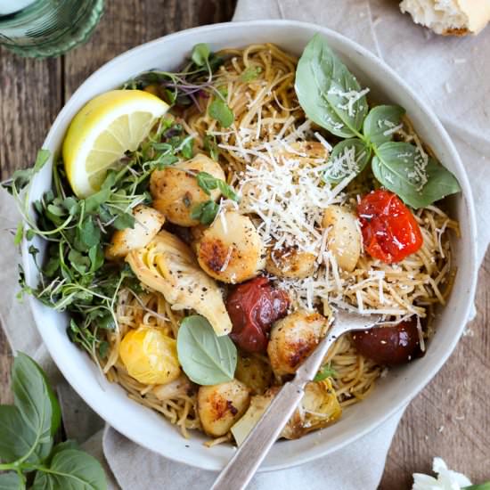 Scallop and Artichoke Pasta - Recipe photo by Modern Farmhouse Eats