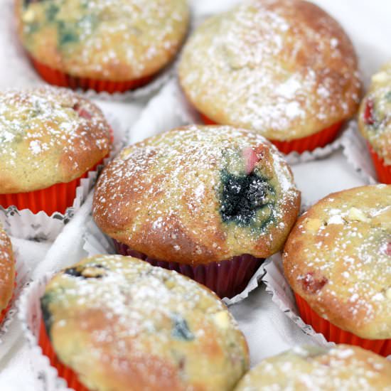 Lemon + Berry Protein Muffins - Recipe photo by Summer Bakes