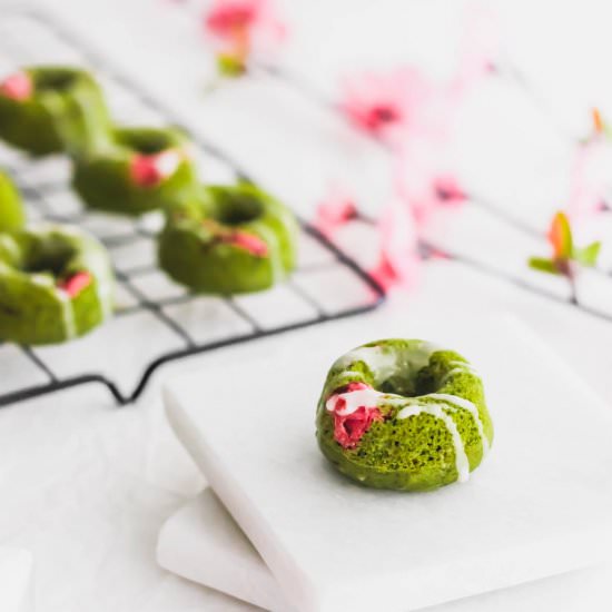 Sakura Cherry Blossom Matcha Donuts - Recipe photo by siftandsimmer