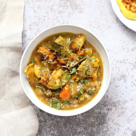 Lentil Fritter Eggplant Curry - Recipe photo by richa