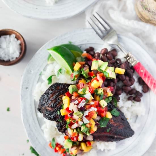 Jerk Chicken & Mango Avocado Salsa - Recipe photo by poweredbymom