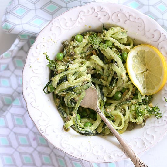 Dill Pesto Cucumber Noodle Bowls - Recipe photo by Delightful Mom Food