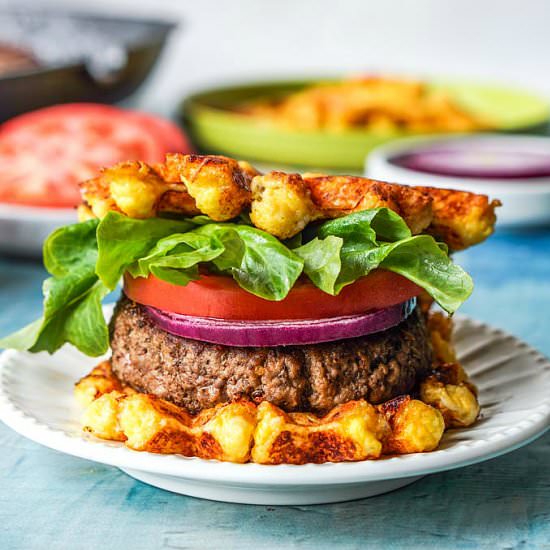 Low Carb Cheese Waffle Burger - Recipe photo by MyLifeCookbook