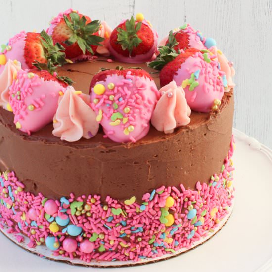 Chocolate Covered Strawberry Layer Cake - Recipe photo by mysimplysweetlife