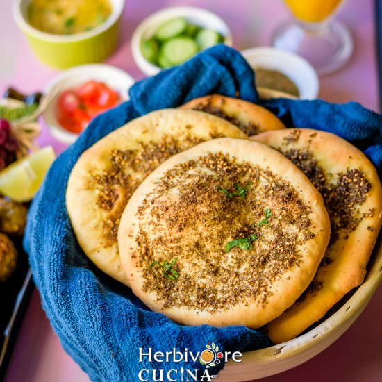 Lebanese Manakish Za'atar Flatbread - Recipe photo by Herbivore Cucina
