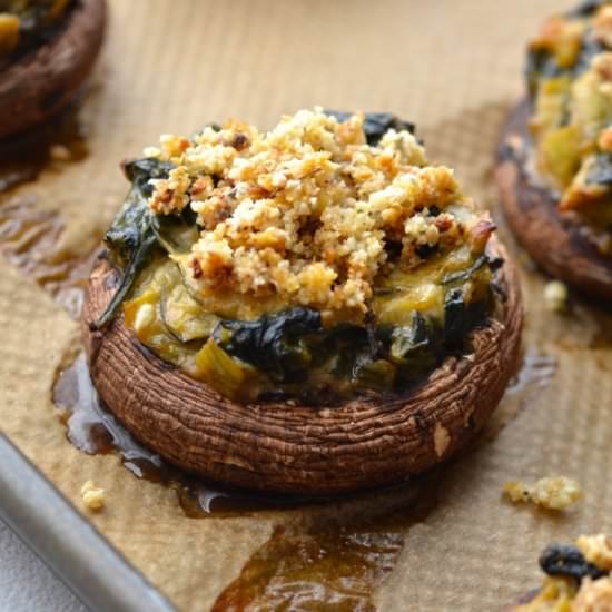 Spinach & Artichoke Stuffed Mushrooms - Recipe photo by Every Last Bite