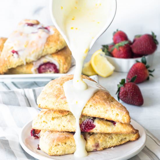 Strawberry Scones with Lemon Glaze - Recipe photo by piesandtacos