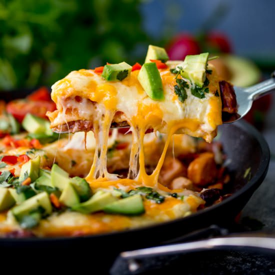 Enchilada Skillet Lasagna - Recipe photo by KitchenSanctuary