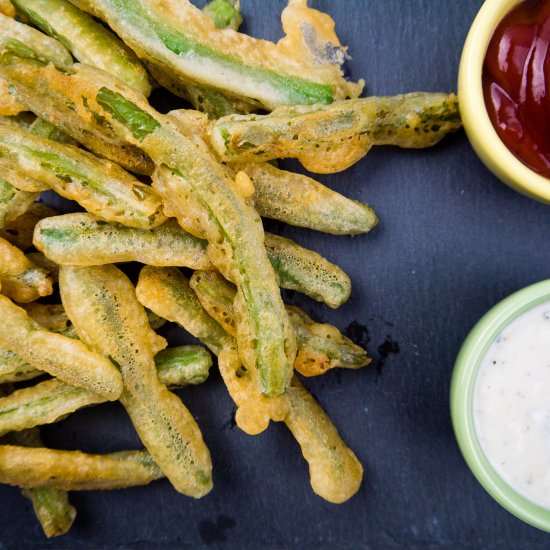 Fried Green Beans with Wasabi Ranch - Recipe photo by sipandspice