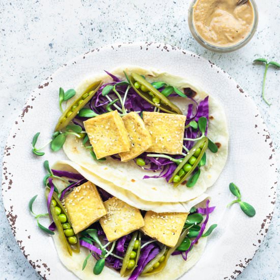 Vegan Tofu Tacos with Peanut Sauce - Recipe photo by piesandtacos
