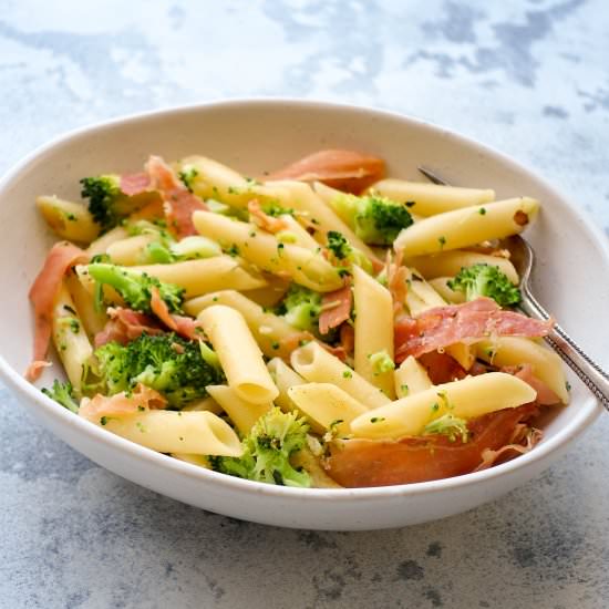 Smashed Broccoli + Prosciutto Pasta - Recipe photo by You Totally Got This