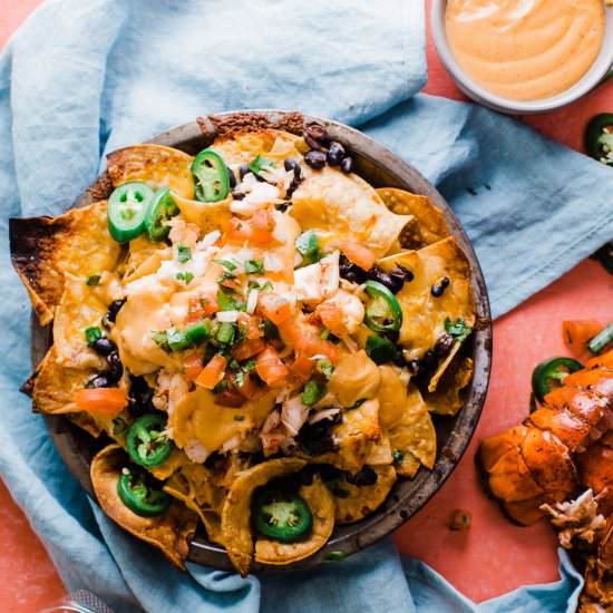 Grilled Lobster Nachos with Queso - Recipe photo by dadwithapan