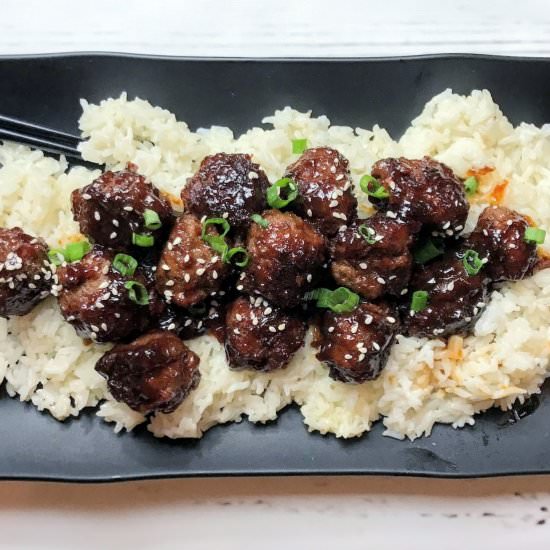 Sweet & Spicy Teriyaki Meatballs - Recipe photo by vittlesandvinos