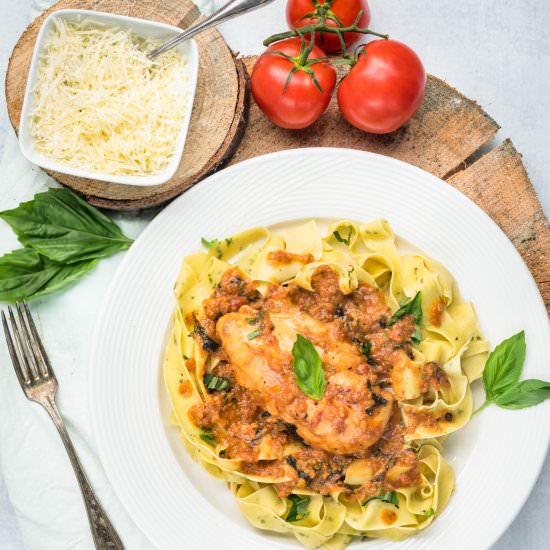 Fresh Basil Pasta with Chicken - Recipe photo by piesandtacos