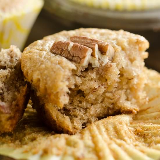 Cinnamon Pecan Banana Muffins - Recipe photo by The Creative Bite