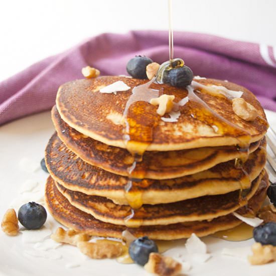 Fluffy Blueberry Cornmeal Pancakes - Recipe photo by brightrootskitchen