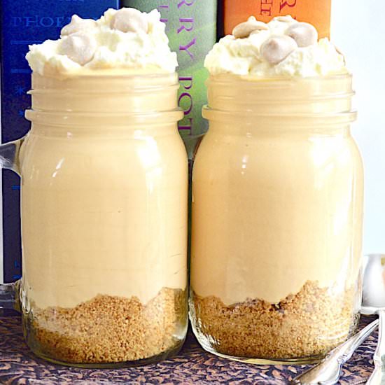 No Bake Butterbeer Cheesecake Jars - Recipe photo by jeanieandluluskitchen