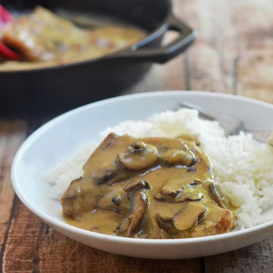 Smothered Pork Chops with Mushroom - Recipe photo by onionringsandthings