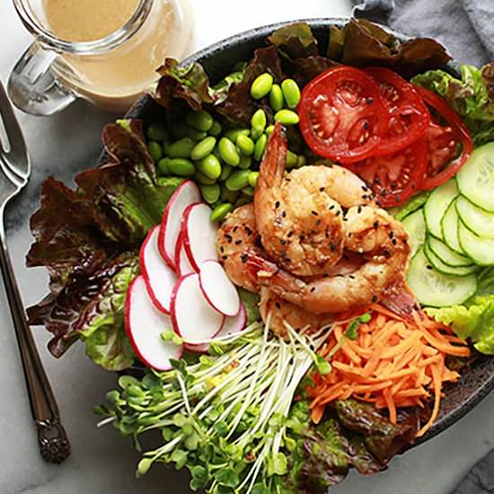 Grilled Miso Shrimp Garden Salad - Recipe photo by asiancaucasian
