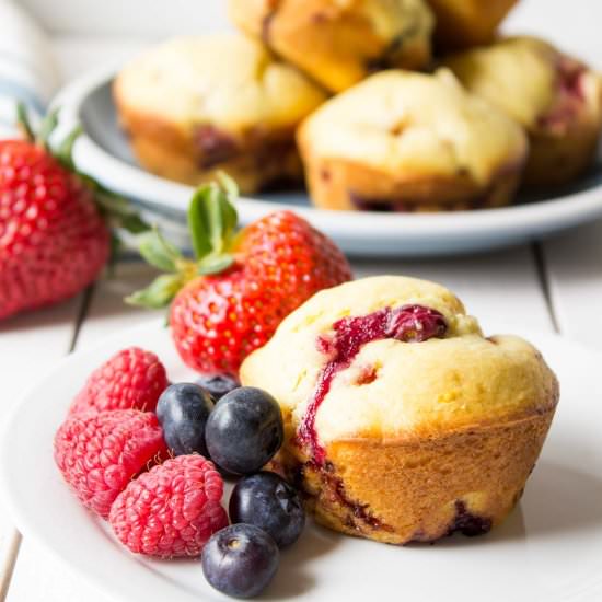 Triple Berry Muffins - Recipe photo by BeyondtheCoop