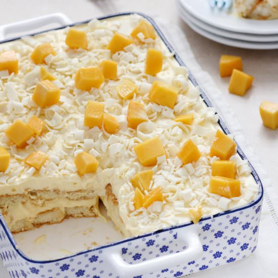 Mango Tiramisu with White Chocolate - Recipe photo by lilcookieblog