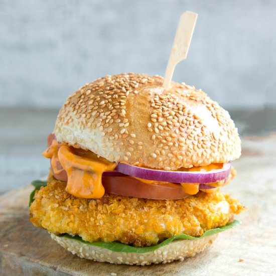 Oven Fried Chicken Burger - Recipe photo by The petite cook