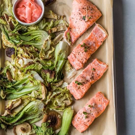 Sheet Pan Salmon with Ginger Butter - Recipe photo by platingsandpairings
