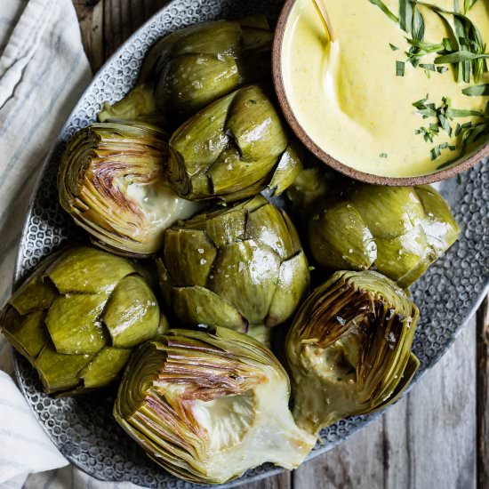 Wine Braised Artichokes & Aioli - Recipe photo by snixykitchen