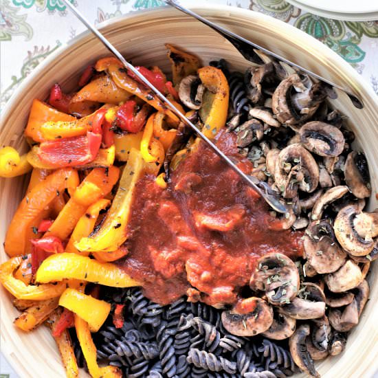 Black Bean Pasta Bowl - Recipe photo by greenschemetv