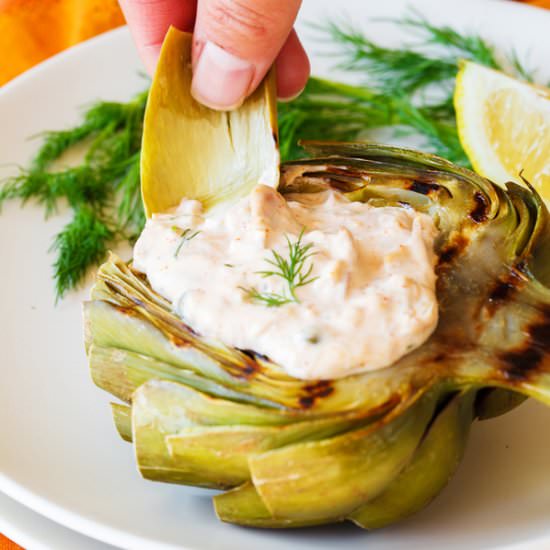 Tuna Stuffed Grilled Artichokes - Recipe photo by thepkpway