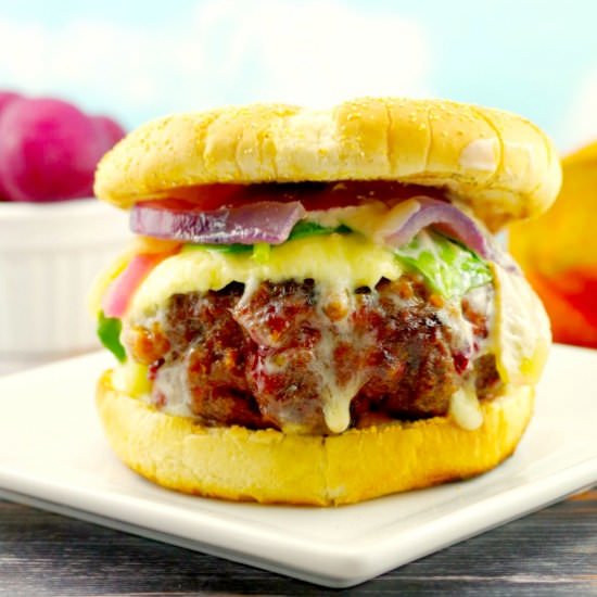 Gourmet Sirloin Burger (with beets) - Recipe photo by Food Meanderings
