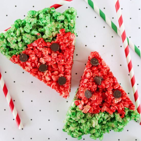 Watermelon Rice Krispies Treats - Recipe photo by CrayonsAndCravings