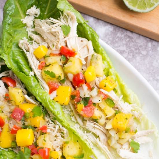 Pineapple Mango Salsa Chicken Wraps - Recipe photo by thecleaneatingcouple