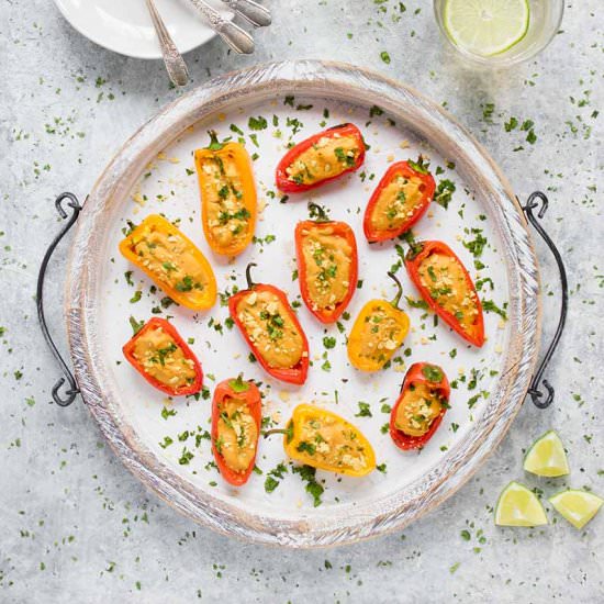 Vegan Queso Stuffed Mini Peppers - Recipe photo by craveveggies