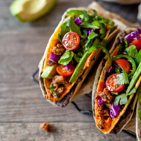 chicken & bean double decker tacos - Recipe photo by quinns place
