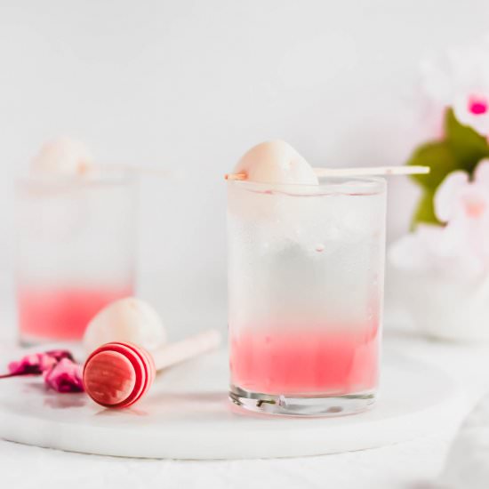 Sakura Lychee Fizz - Recipe photo by siftandsimmer