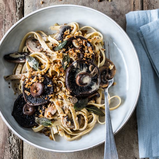 Creamy Mushroom & Garlic Fettuccine - Recipe photo by The Hungry Cook