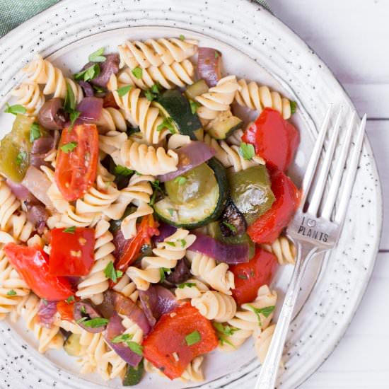 Roasted Greek Veggie Pasta Salad - Recipe photo by heartandstove