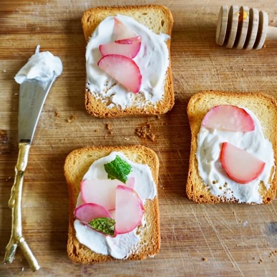 Radish & Mint Ricotta Toasts - Recipe photo by A Wholesome New World