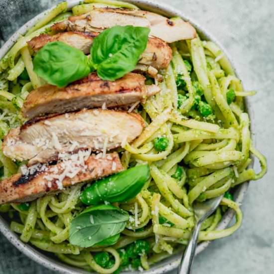 Pasta with Pesto Sauce and Chicken - Recipe photo by feelgoodfoodie1