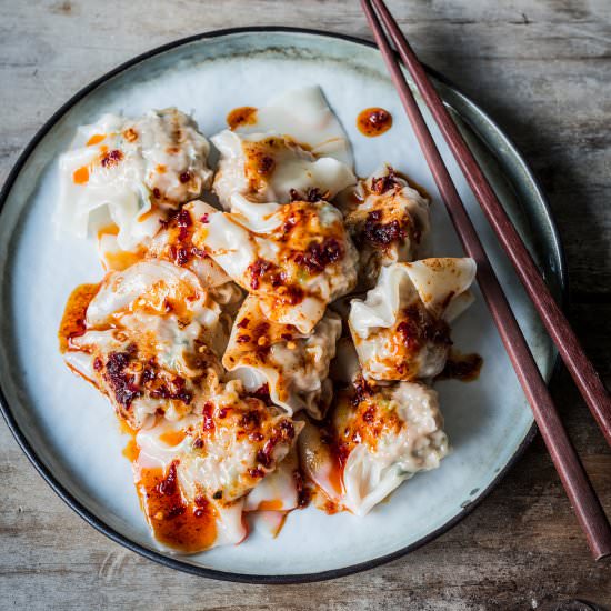 Pork & Coriander Wontons - Recipe photo by The Hungry Cook