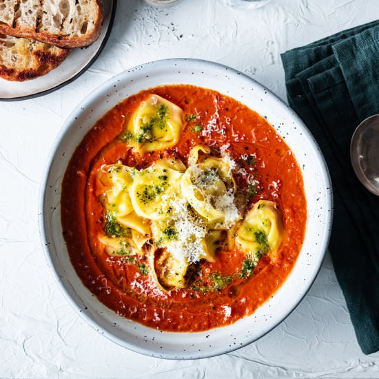 Tomato & Tortellini Soup - Recipe photo by The Hungry Cook