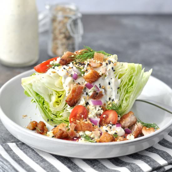 Low Carb Pork Belly Wedge Salad - Recipe photo by Peace Love and Low Carb