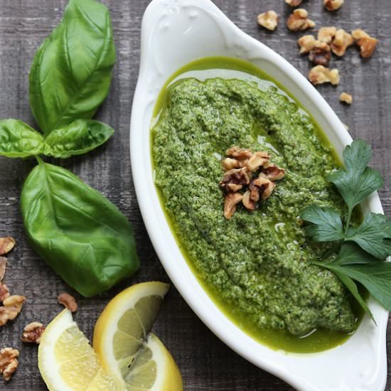 5 Minute Spinach Walnut Pesto - Recipe photo by Give it Some Thyme