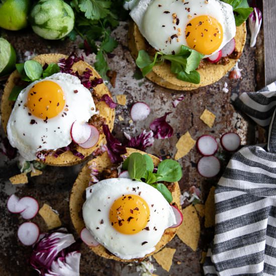 Molé Tostada Stacks - Recipe photo by theforkedspoon