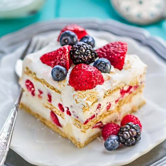 No Bake Mixed Berry Icebox Cake - Recipe photo by LifemadeSweeter