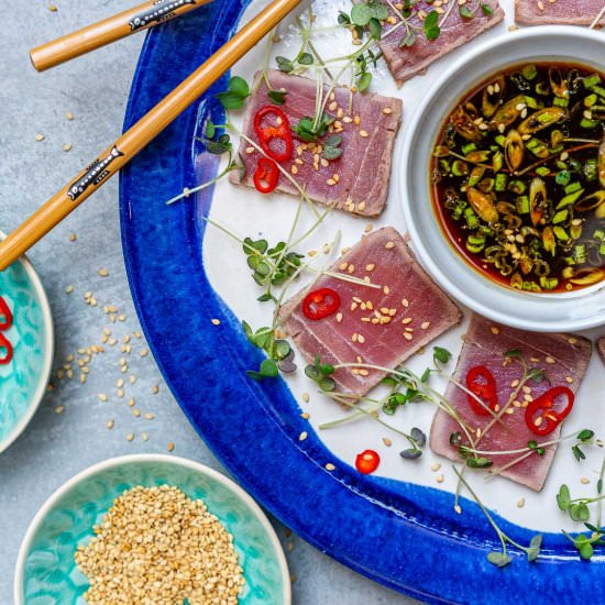 Seared Tuna Tataki - Recipe photo by Blondelish.com