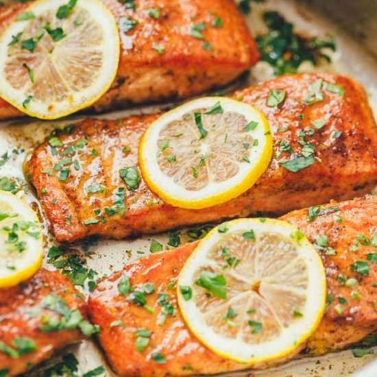 Pan Seared Salmon with Lemon Butter - Recipe photo by NatashasKitchen.com