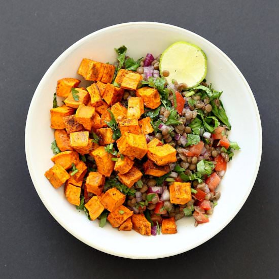 Curried Sweet Potato Lentil Salad - Recipe photo by richa