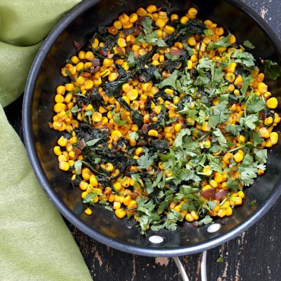 Curried corn and Greens - Recipe photo by richa